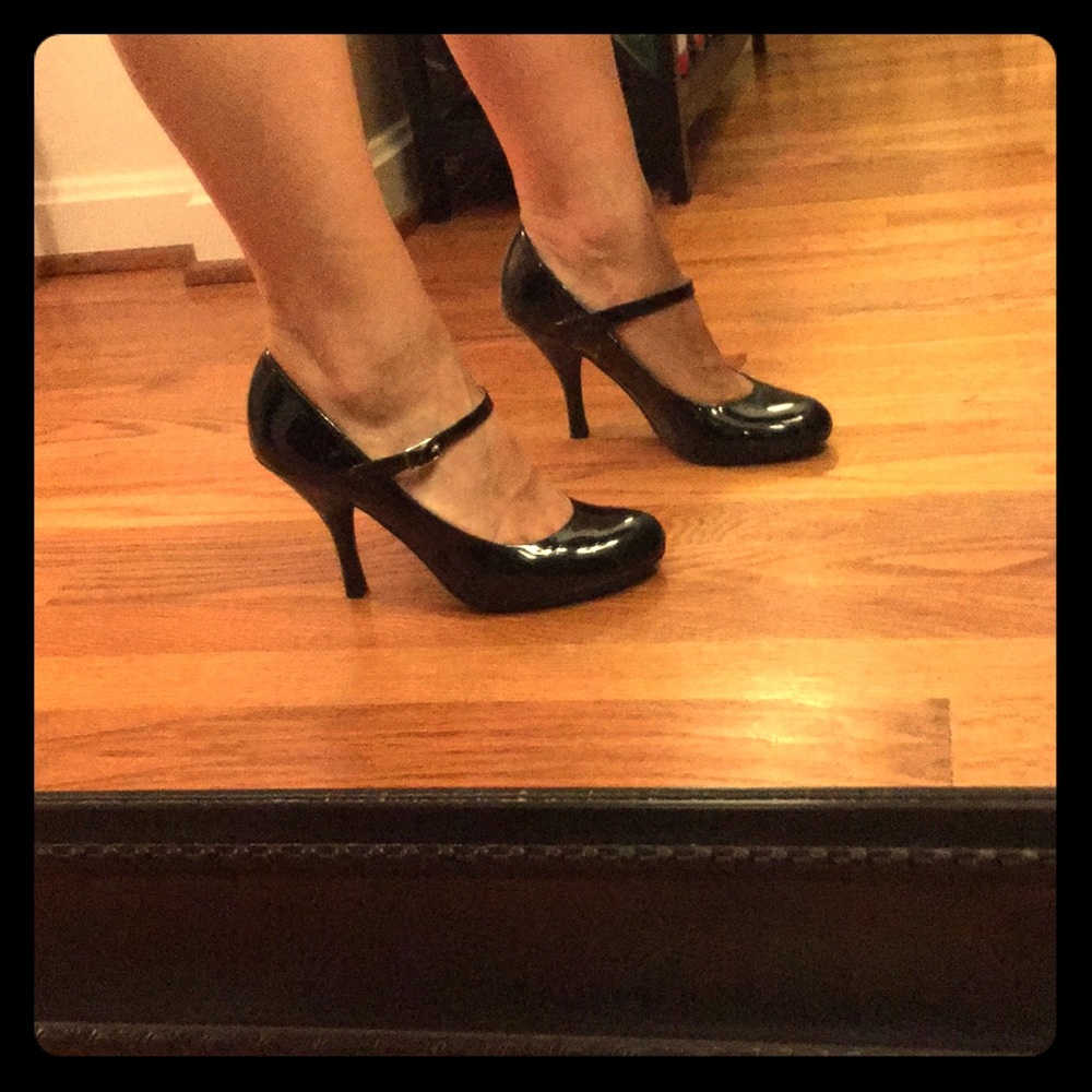 Black patent leather strap heels- Chinese Laundry